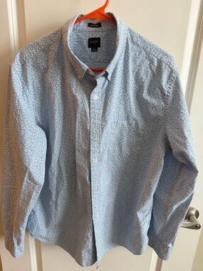 J. Crew Light Blue Print Button-Down Shirt Slim Untucked Size XL